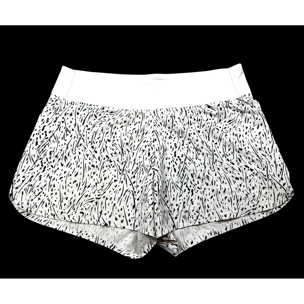 Marika White Athletic Shorts with Black Abstract Print
